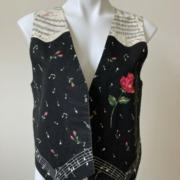 Novelty Musical Notes Vest Music Teacher Piano Amazing Grace Song Floral Roses - Picture 12 of 12